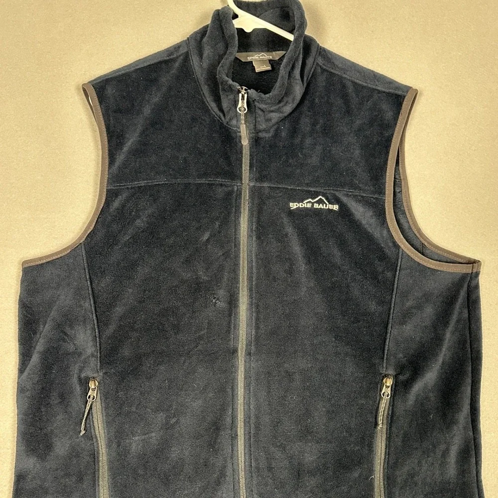 Eddie Bauer Vest Mens Large Navy Blue Full Zip Fleece Outdoor Gorpcore Layering